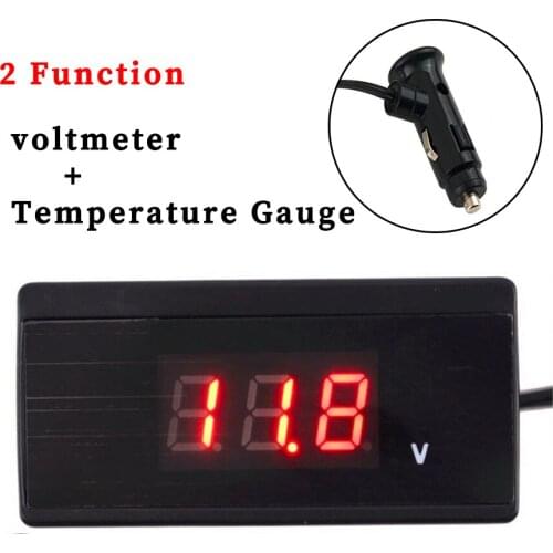 Universal LCD 2 Function 12v Truck Voltmeter + Temperature Gauge Meter for Car Truck Racing and Scooter Bike