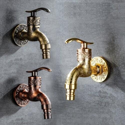 Garden Carved Faucet Vintage Wall Mount Zinc Alloy Wash Machine Mop Pool Tap Decorative Outdoor Kitchen Bathroom Antique Bibcock