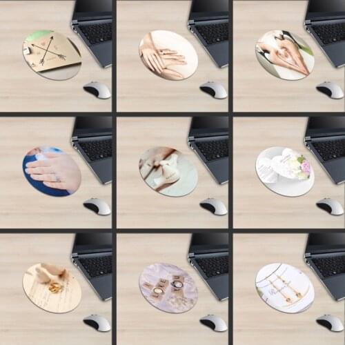 XGZ Wedding Round Mouse Pad Love Witness Ring Letters Necklace Bracelet Pattern Love Pigeon Flower Dress Photo Desk Pad