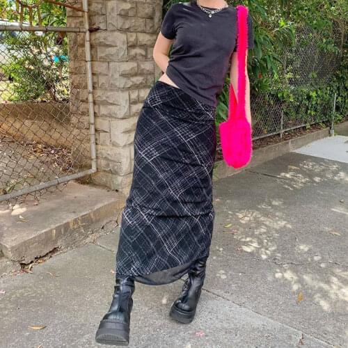 Stripe Plaid Long Y2k Skirts Womens 2021 90s Aesthetic Goth Double Layer Mesh Low Waist Skirt for Teen Girls Harajuku Clothes
