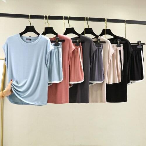 Women Pajamas O neck Sleepwear Sexy Modal Nightwear Homewear Short Sleeve T shirts Shorts Sleep Set Lounge Pyjama Casual PJ Set