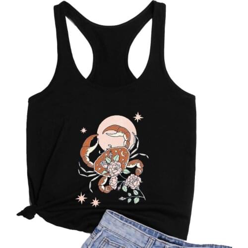 Aesthetic Flower Crab Moon Graphic Print Loose Racerback Vest Women Running Gym Tank 90s artistic Casual Beach Tee Drop ship