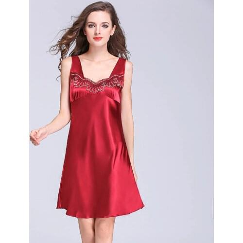 Women Lingerie Satin Lace Chemise Nightgown Sexy Silk Nightdress Satin Ladies Sleeveless Loose Plus Size Night Sleepwear Dress