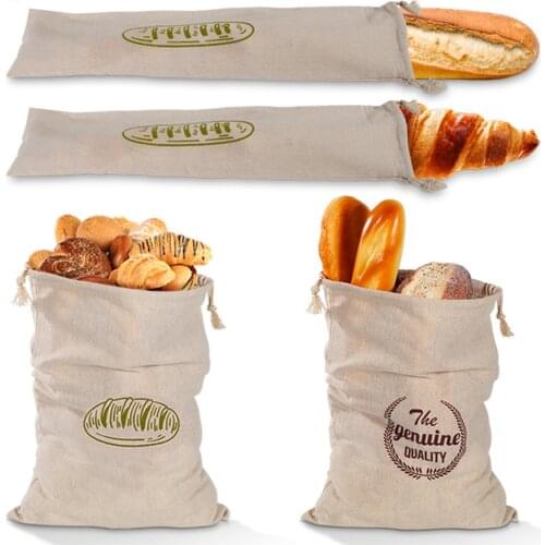1pc Linen Bread Bags Reusable Drawstring Bag Loaf Homemade Artisan Bread Baguette Storage Bag