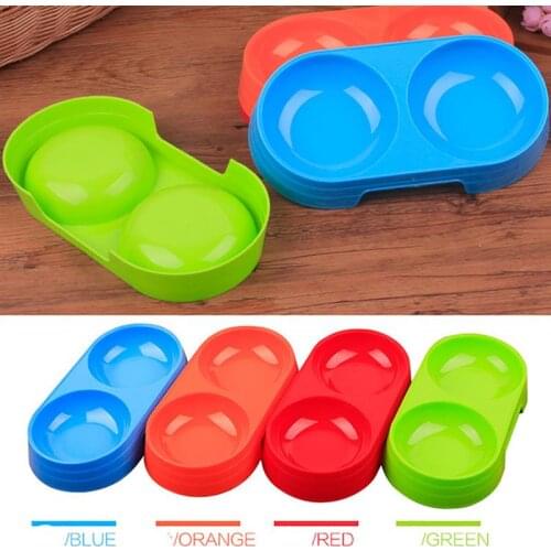 1Pc Practical Pet Bowl Creative Candy Color Plastic Dual-Bowl Pet Feeding Supplies Cat Dog Food Water Feeder Random Color