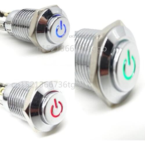 12mm self-reset start button switch metal small with light self-locking waterproof mini 12V24V power supply 220V