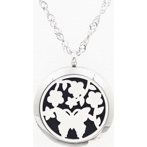 2Style Butterfly Flowers Stainless Steel Perfume Locket Necklace Pendant Essential Oil Perfume Locket Pendant With Free Pad