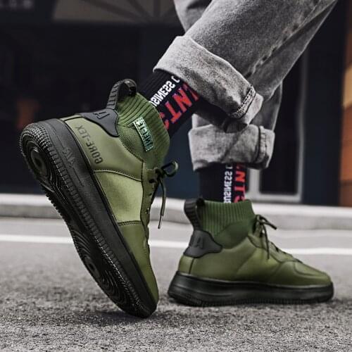 2020 Winter High-top Shoes Casual Sneakers All-match Outdoor Trend Mens Walking Sneaker Anti-slip Hard-Wearing CN(Origin)