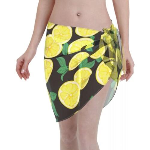 2021 Women Swimwear Pareo Scarf Bikini Cover-Ups Wrap Kaftan Sarong Beach Sexy Skirts Lemon And Green Leaves Swimsuit Cover-Ups