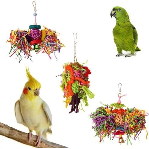 3Pcs Pet Bird Parrot Cotton Classic Beads Rattan Ball Bell Blocks Cage Hanging Swing Chew Toys Bird Decoration Hanging Supplies