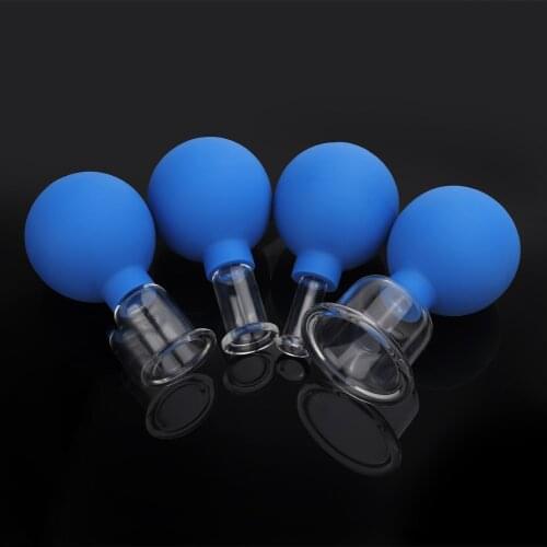 4Pcs/Set Blue Vacuum Cupping Cups PVC Head Glass Suction Body Massage Family Meridian Acupuncture Chinese Medical Therapy Jar