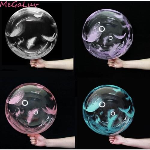 5pcs 18inch Feather Printed Transparent Bobo Bubble Balloons Christmas Wedding Birthday Party Decorations Clear Helium Balloons