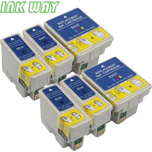 INK WAY 6 PACK T036 T037 Non-OEM Chipped Compatible Ink Cartridges for Stylus C42UX,C44UX,C46 with ink