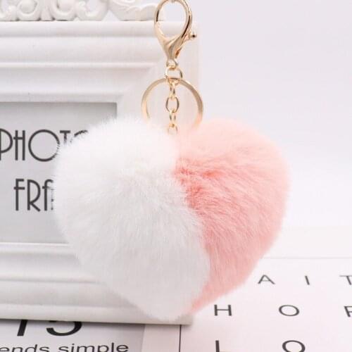 Color matching love bag pendant peach heart key chain imitation Rex rabbit heart shape hair ball pendant fur car key chain