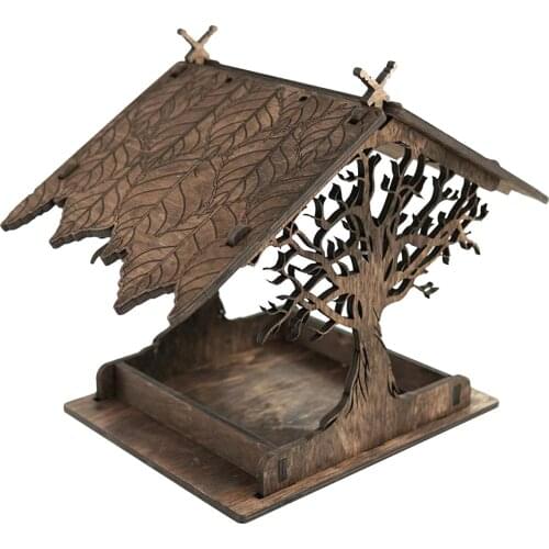 Wooden Birdhouse Bird Feeder Hanging Birds Ornament Rustic Feeding Tray