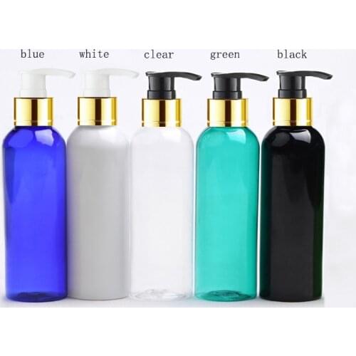 40pcs 100ml Plastic PET Bottles With Gold Aluminum Lotion Pump Transparent White Blue Black Container For Liquid Soap Shower Gel