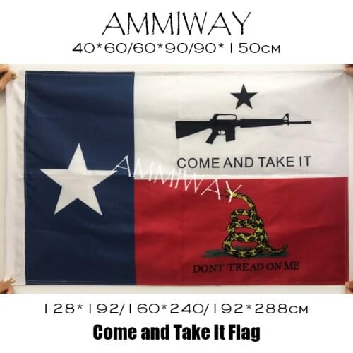AMMIWAY 90*150cm Texas Gun Gonzales Historical Come and Take it Flag for Decoration 3x5 ft M4 Carbine Rifle Flags