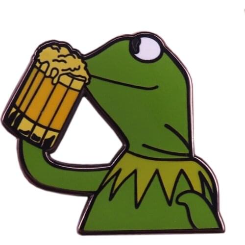 Sad Pepe drinking beer Brooch funny Meme Pin popular culture jewelry bag shirt acces