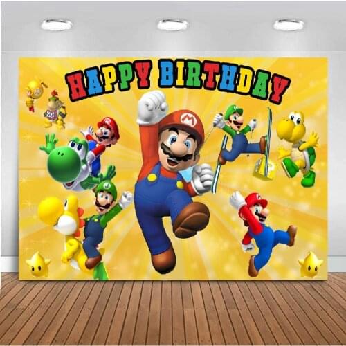 Game Super Marios Bros Photography Backdrops Party Table Decor Kids Birthday Party Cartoon Photo Background Vinyl Photo Booth