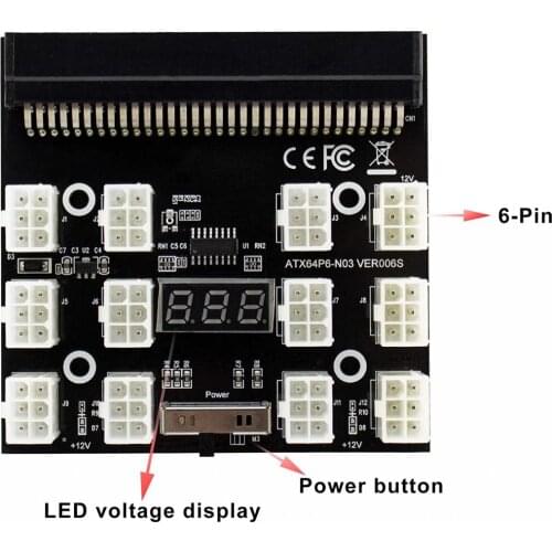 PCI-E 12V 64Pin Breakout Board for HP 1200W 750W PSU GPU Mining PS-2751-5Q