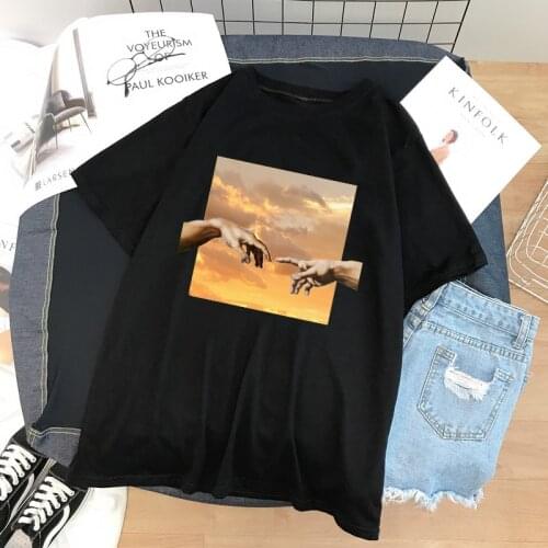 Harajuku Women Print T-shirt Casual Loose Hip Hop Short Sleeve MICHELANGELO Aesthetic art fun Tops Chic Ulzzang Summer clothing