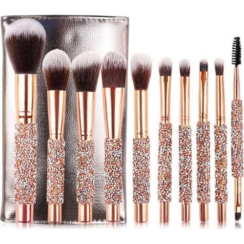 HAPPY MAKEUP10 Pcs Makeup Brush Set Diamond-Encrusted Makeup Brushes Portable Soft Brushes Foundation Blush Blending Makeup Tool