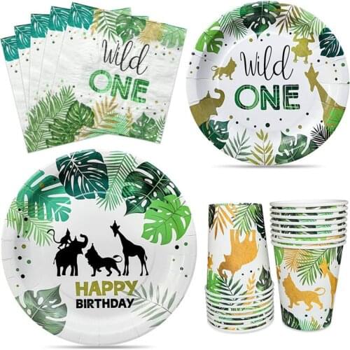2021 New Dinosaur Party Theme Childrens Birthday Holiday Party Paper Cup Banner Tissue Tablecloth Party Set xw06