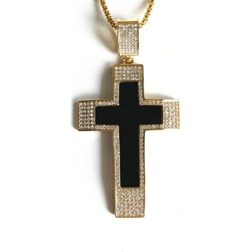 New arrival hip hop Man big Cross Pendant with rhinestone Gold color Tone Jesus Crucifix Religious Christians Men Necklace