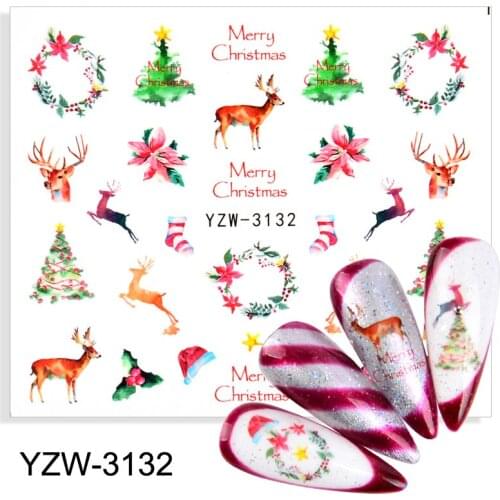 YZWLE NEW Designs Christmas Water Decals Nail Sticker Deer Snowflake Watermark Flakes Slider Tattoo Nail Art Decoration