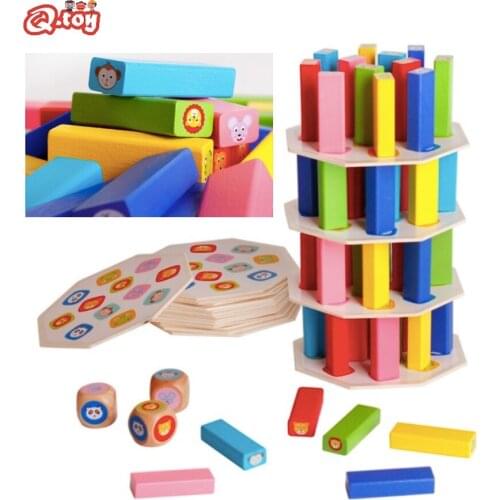 Wooden stacking tower rainbow jenga Animal Block Plate Dice Set Creative Kids Play Developmental Building Toy Domino Game Xmas