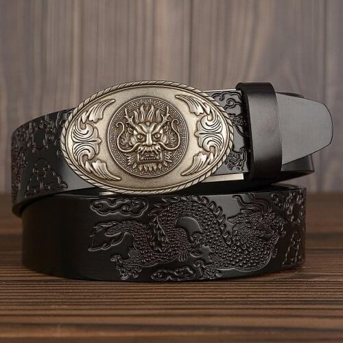 Automatic Buckle Famous Brand China Dragon Pattern Buckle Belt Men Cowskin Genuine Leather Mens Belts for Men Strap Male Metal