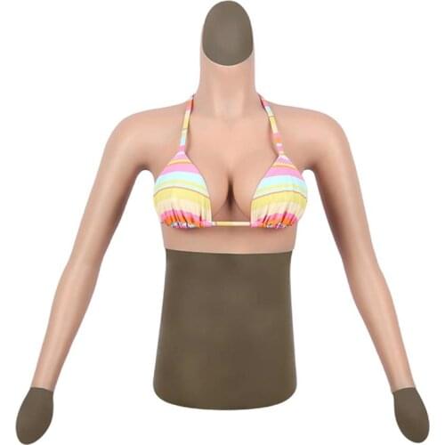 Silicone Breast Form with Arm Half Body High Collar Fake Boobs Silicone Filled Breast Ajusen for Crossdresser Transgender
