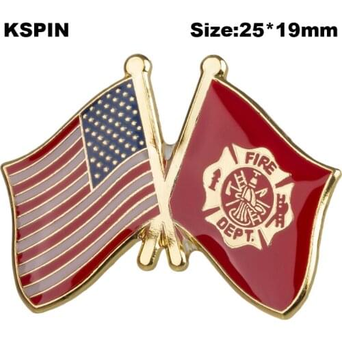 U.S.A & Fire Dept. Friendship Flag Badge Brooch Natinal Lapel Pins Flag Lapel Pins Country Flag Badge XY0660