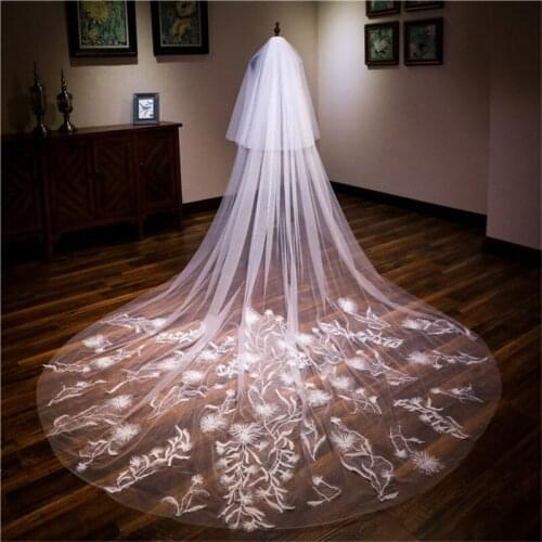 2019 Cathedral Length Wedding Veil Two Layers Lace Appliqued Bridal Accessories Custom Made
