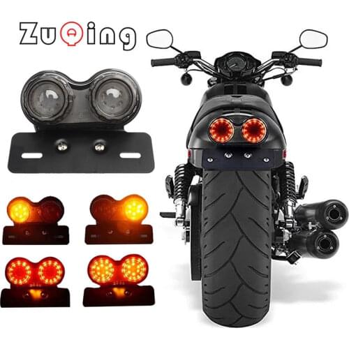 12V Universal Motorcycle Signal Lights Twin Dual Motorbike Taillight Rear Lamp Twin Light License Plat LED Integrated Tail Light