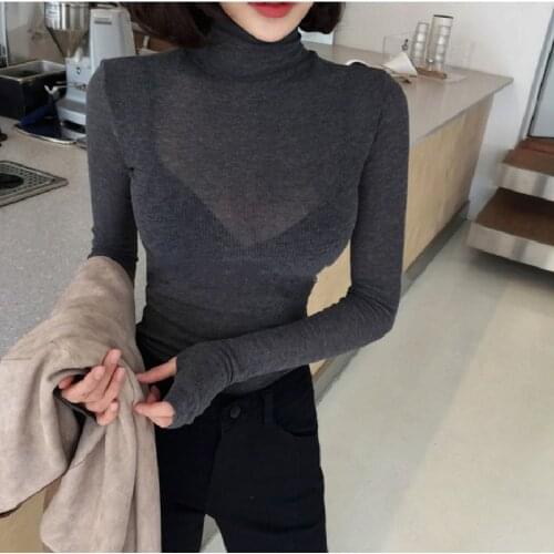 Turtleneck Sexy Basic T Shirt Women Long Sleeve Womens Tops 2019 Spring Tee Shirt Women Korean Style T-Shirt Cotton New Tshirt