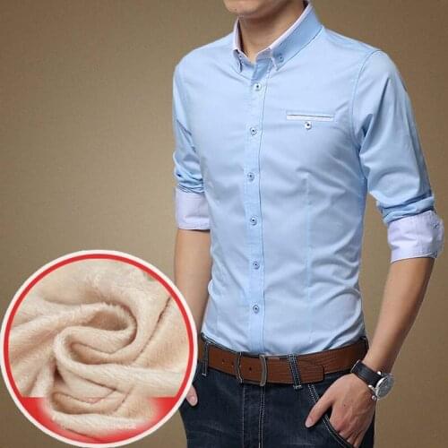 High quality Men Casual Warm Shirt Long Sleeve Big Sizes M-5XL Fashion Brand Slim Fit Winter Fleece Shirts Men
