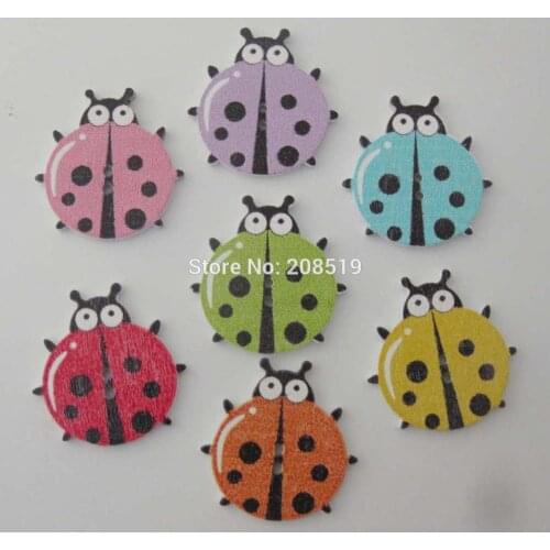 WBNAGO Flatback wooden ladybug buttons 30mm 100pcs DIY Scrapbooking accessories