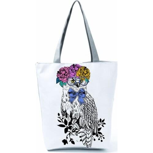 Owl Printed Womens Handbag Fashion Large Capacity Lady Shopping Bag Trip Organizer Portable Beach Bag for Female Custom Pattern