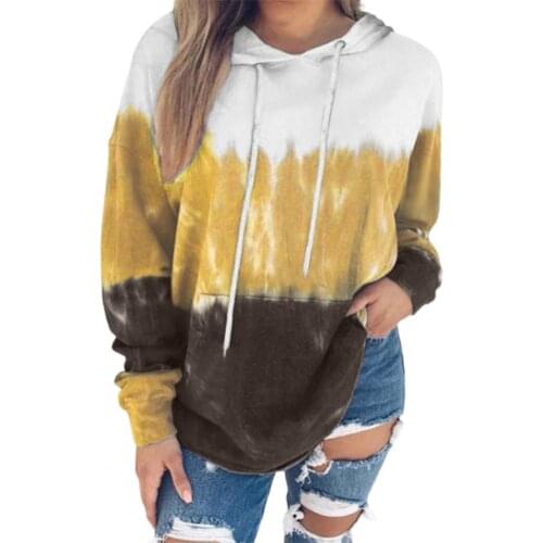 Women Sweatshirts Oversize Loose Long Sleeve Warm Hooded Autumn Winter Tie Dye Drawstring Pocket Pullover Hoodie Top Casual