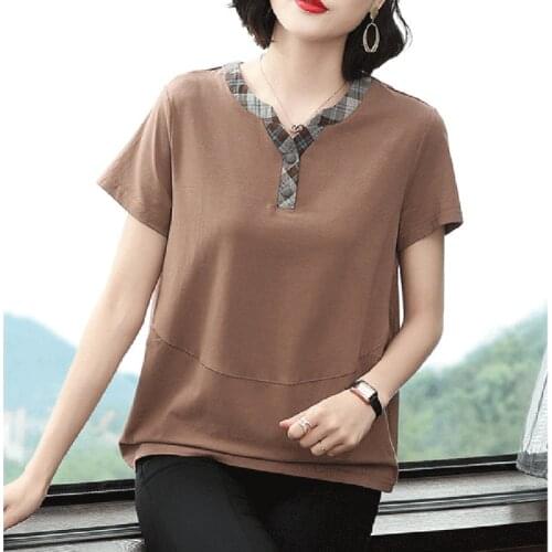 Women Spring Summer Style T-Shirts Tops Lady Casual Short Sleeve V-Neck Loose Style Tshirts Tees ZZ0216