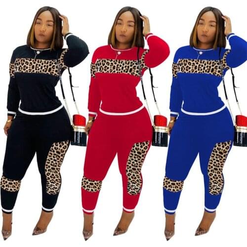 2020 Leopard Camouflage Two Pieces Set Womens Sports Suit Long Sleeve Sweatshirt and Sweatpants Casual Tracksuit Jogging Femme