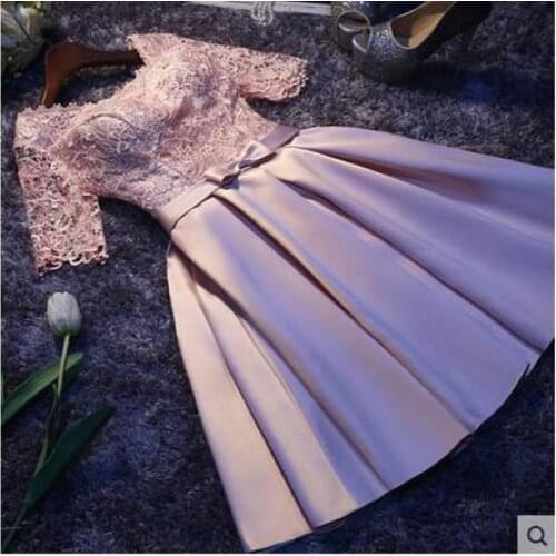 Robe De Soiree 2020 Elegant O-neck Short Evening Dresses Fashion Half Sleeve Satin Party Prom Gown Women Slim Dress