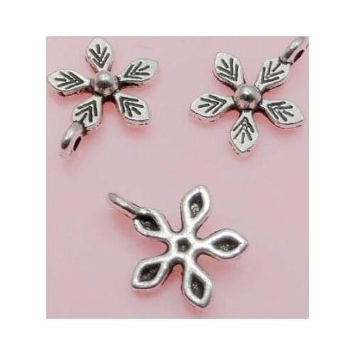 100Pcs Tibetan Silver Flower Charms Pendant Fit Europe Bracelet 12x10mm