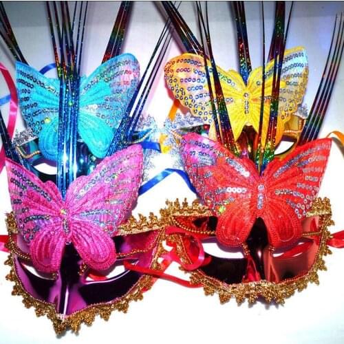 20 Sets of Multi-color LED Lights Flashing Butterfly Silver Lace Mask Carnival Masquerade Wedding Festival Cosplay Props Woman