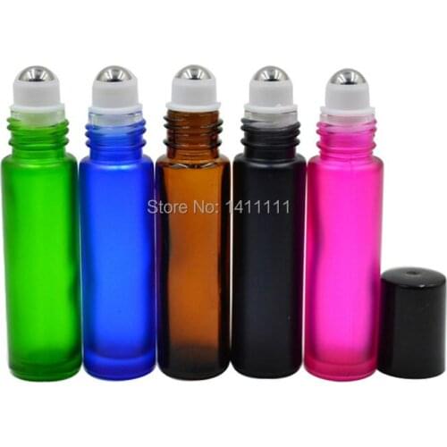 2000pcs/lot 10ml 1/3OZ Blue/Green/Pink/Black/Amber Mixed ROLL ON GLASS BOTTLE ESSENTIAL OIL Perfume BOTTLE Metal Roller Ball