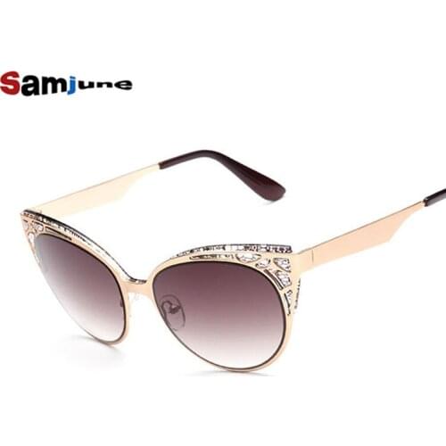 2016 Female Sun glasses Cat Eye Sunglasses Women Hollow Metal Frame High Quality Vintage sunglasses for women Oculos UV400