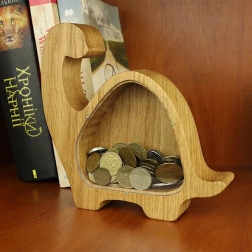 2021New Wooden Money Box Cute Hippo Whale Elephants Animal Money Boxes Coin Piggy Bank Transparent Glass for Kids Children Gifts