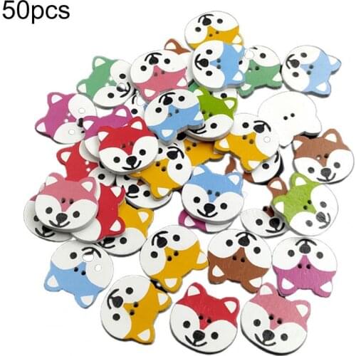 50Pcs Mixed Dog Pattern Sewing Accessories Wooden Buttons For Clothes Knitting Crafts Scrapbooking DIY Needlework Decor