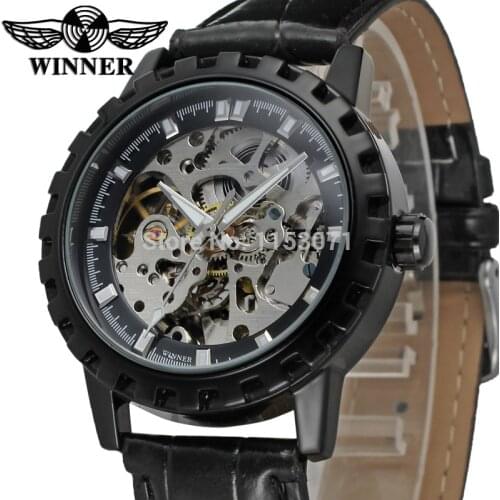 WRG8079M3B2 Winner brand automatic men black color skeleton business dress watch with gift box free shipping whole sale